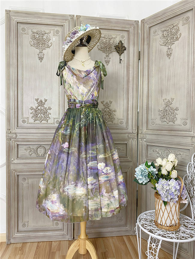 Miss Point Greek Inspired Heap Collar Print Dress