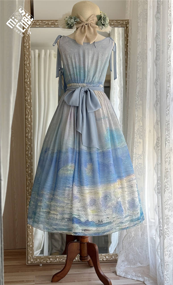 Miss Point Greek Inspired Heap Collar Print Dress