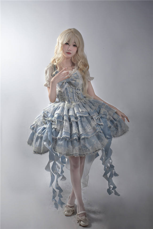 Smoothy Clouds Whale Prints Lolita Jumper Dress Set