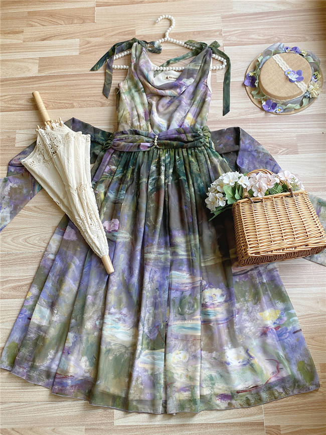 Miss Point Greek Inspired Heap Collar Print Dress