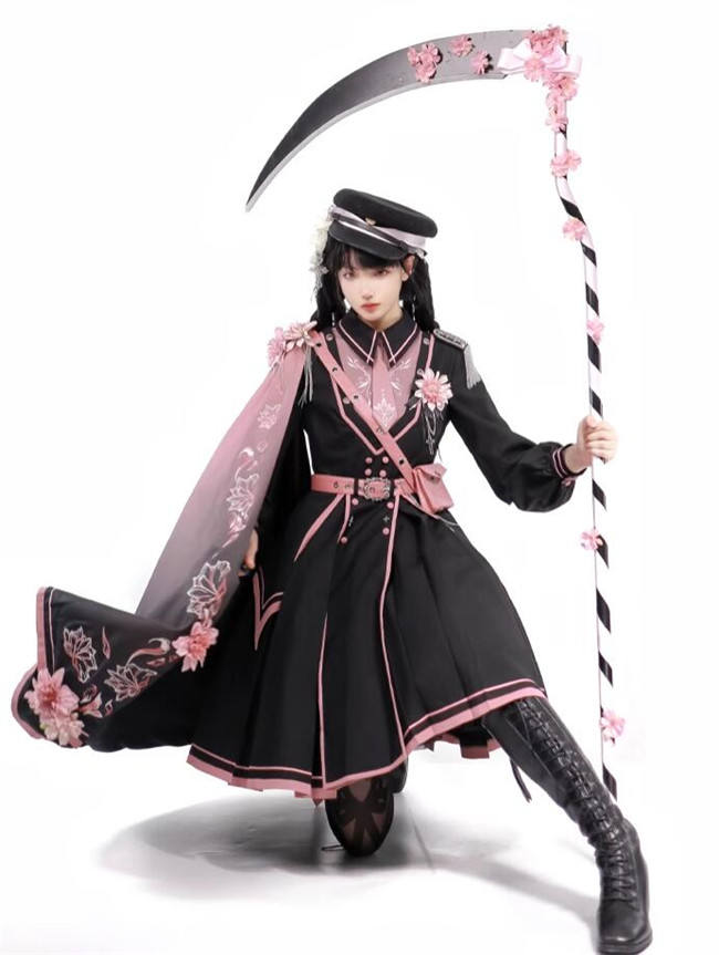 Pink Sakura Military Lolita Dress and Cape