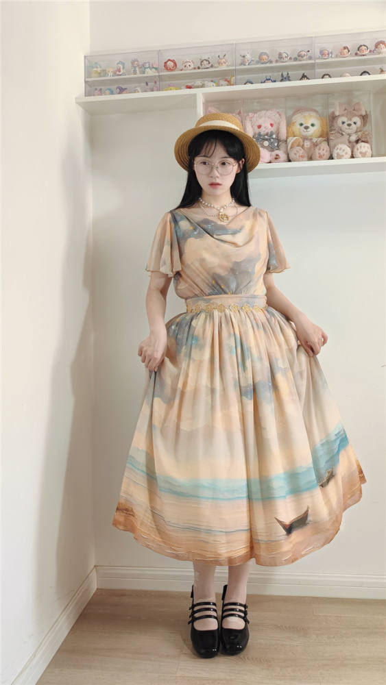 Miss Point Greek Inspired Heap Collar Print Dress