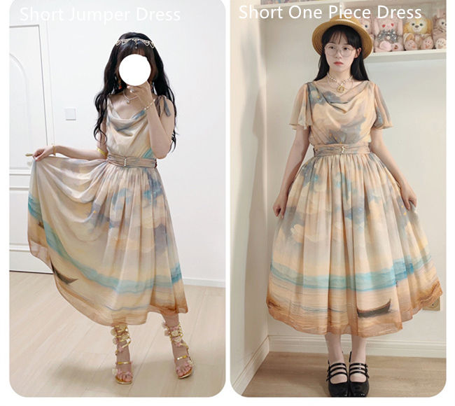 Miss Point Greek Inspired Heap Collar Print Dress
