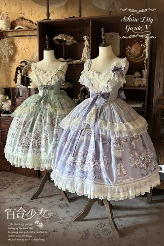 Urtto ~White Lily Garden~ Prints Lolita JSK and Bonnet