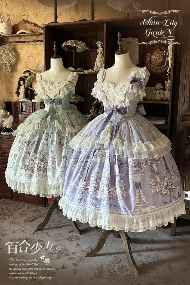 Urtto ~White Lily Garden~ Prints Lolita JSK and Bonnet