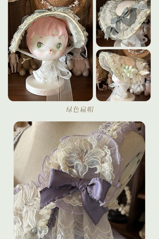 Urtto ~White Lily Garden~ Prints Lolita JSK and Bonnet