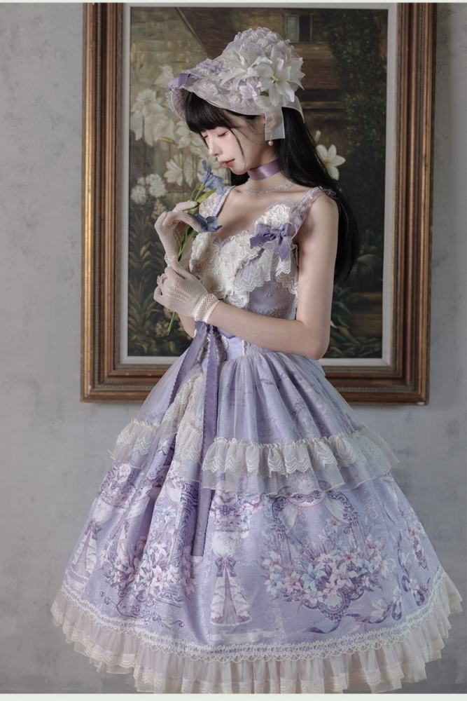 Urtto ~White Lily Garden~ Prints Lolita JSK and Bonnet