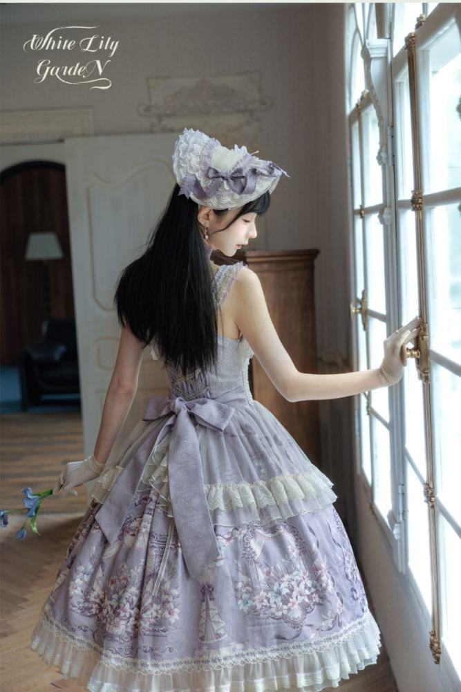 Urtto ~White Lily Garden~ Prints Lolita JSK and Bonnet