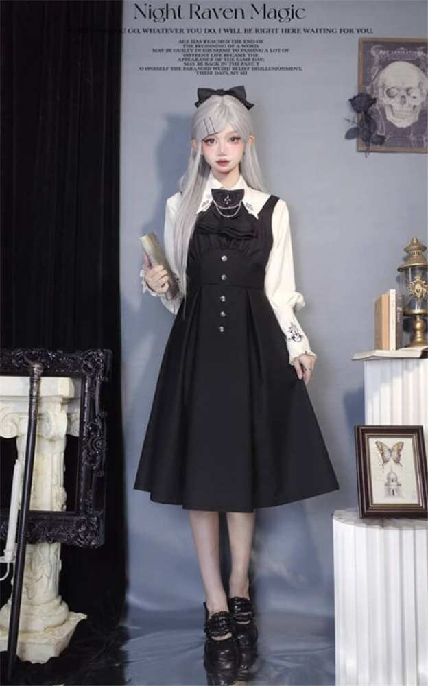 Castle Too Night Raven Magic Ouji Lolita Pants, Blouse, JSK, Cape and Necktie