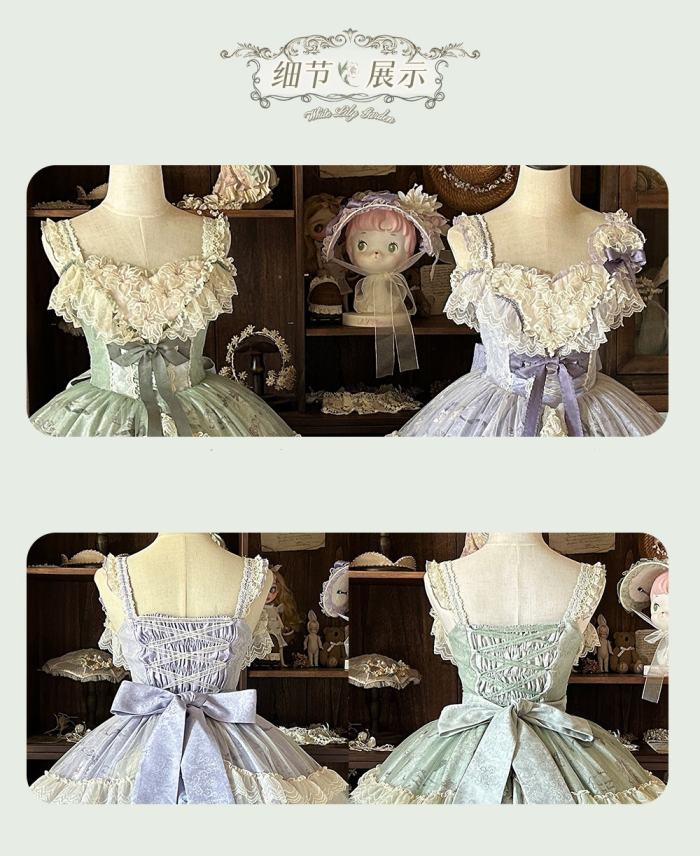 Urtto ~White Lily Garden~ Prints Lolita JSK and Bonnet