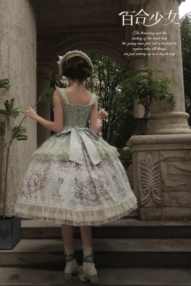 Urtto ~White Lily Garden~ Prints Lolita JSK and Bonnet