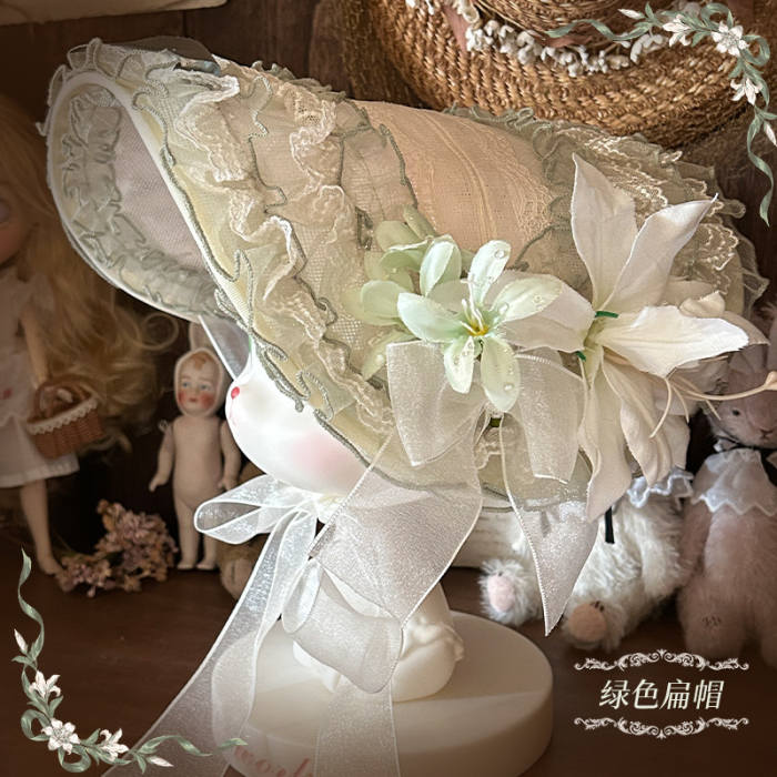 Urtto ~White Lily Garden~ Prints Lolita JSK and Bonnet