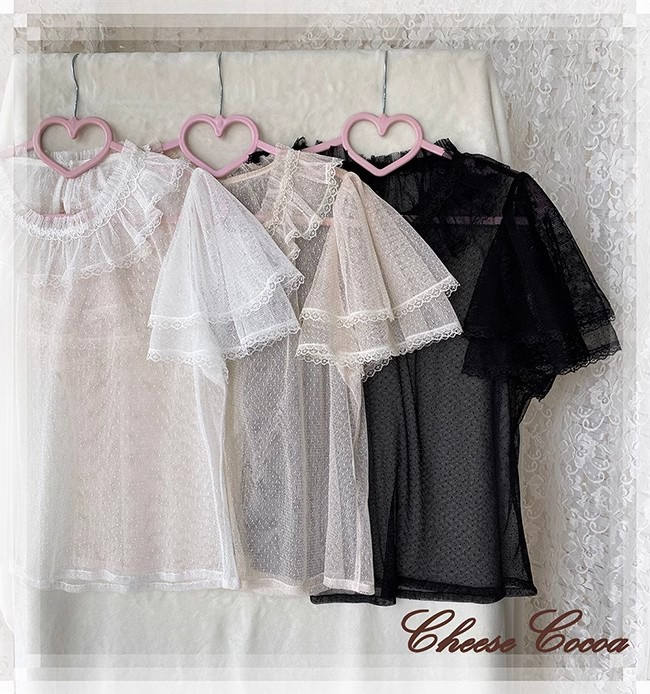 Cheese Cocoa Nocturne Double-layers Fly Sleeves Blouse