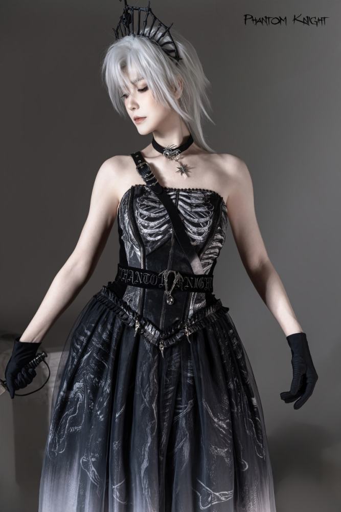 Lilith House ~Phantom Knight~ Gothic Lolita Choker Shoulder Straps and Headdress