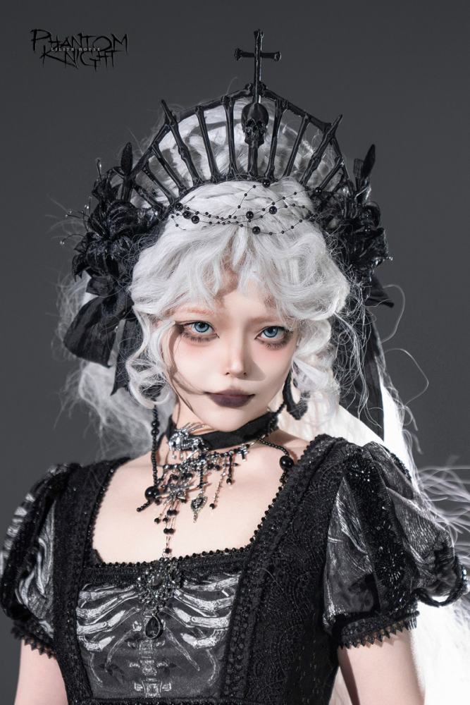Lilith House ~Phantom Knight~ Gothic Lolita Choker Shoulder Straps and Headdress