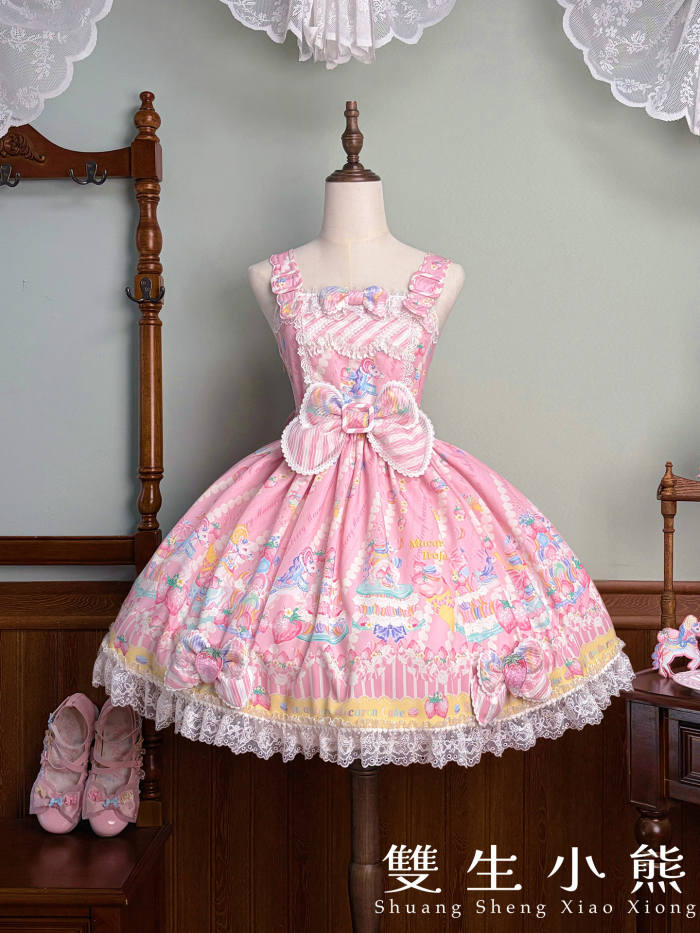 Alice Girl ~Strawberry Macaron~ Sweet Prints Lolita JSK OP and Salopette 4 Colors