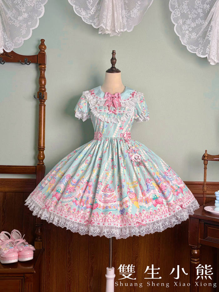 Alice Girl ~Strawberry Macaron~ Sweet Prints Lolita JSK OP and Salopette 4 Colors