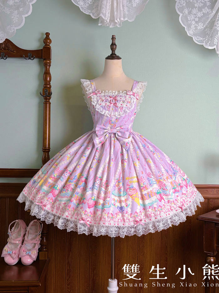 Alice Girl ~Strawberry Macaron~ Sweet Prints Lolita JSK OP and Salopette 4 Colors
