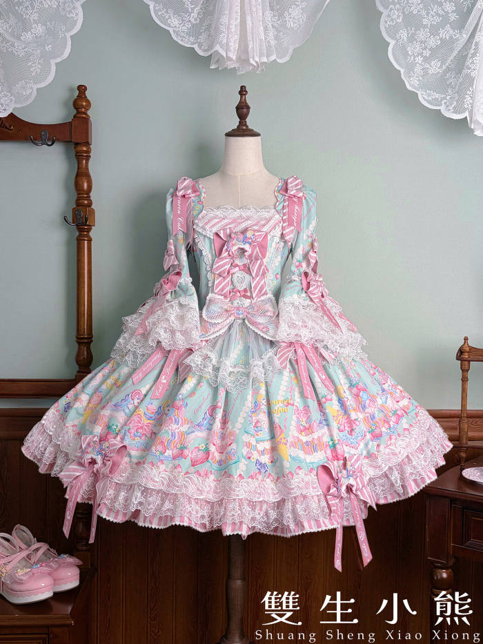 Alice Girl ~Strawberry Macaron~ Sweet Prints Lolita JSK OP and Salopette 4 Colors