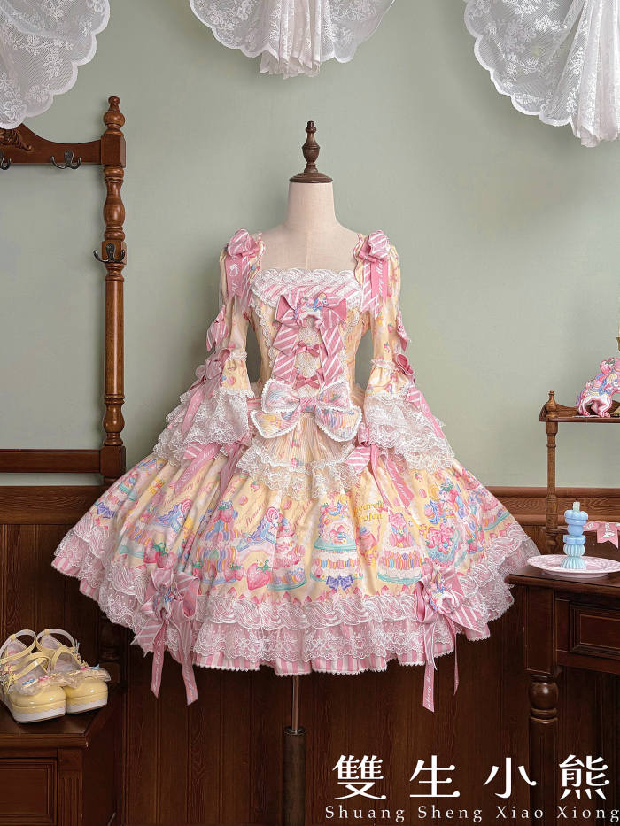 Alice Girl ~Strawberry Macaron~ Sweet Prints Lolita JSK OP and Salopette 4 Colors
