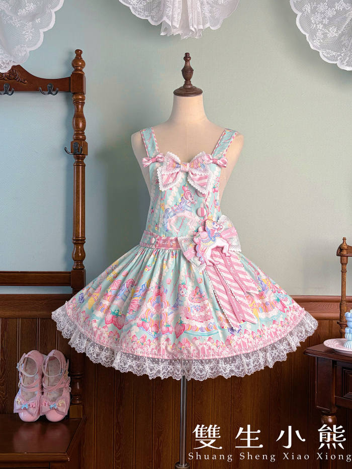 Alice Girl ~Strawberry Macaron~ Sweet Prints Lolita JSK OP and Salopette 4 Colors