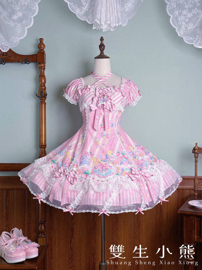 Alice Girl ~Strawberry Macaron~ Sweet Prints Lolita JSK OP and Salopette 4 Colors