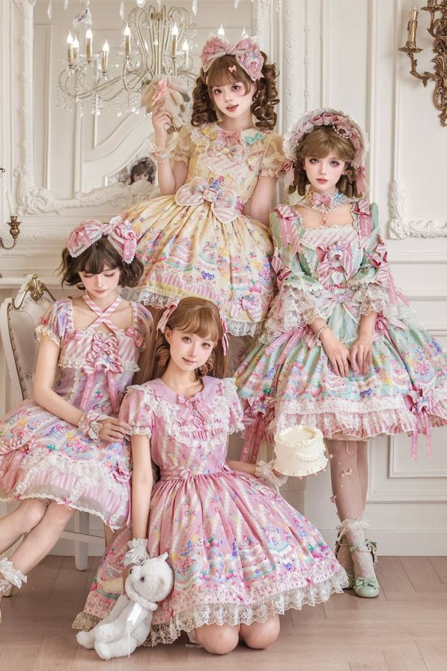 Alice Girl ~Strawberry Macaron~ Sweet Prints Lolita JSK OP and Salopette 4 Colors