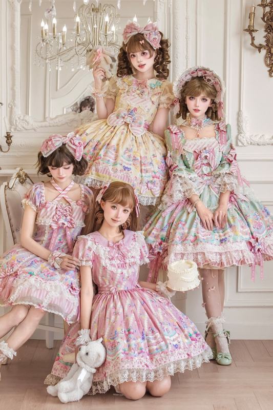 Alice Girl ~Strawberry Macaron~ Sweet Prints Lolita JSK OP and Salopette 4 Colors
