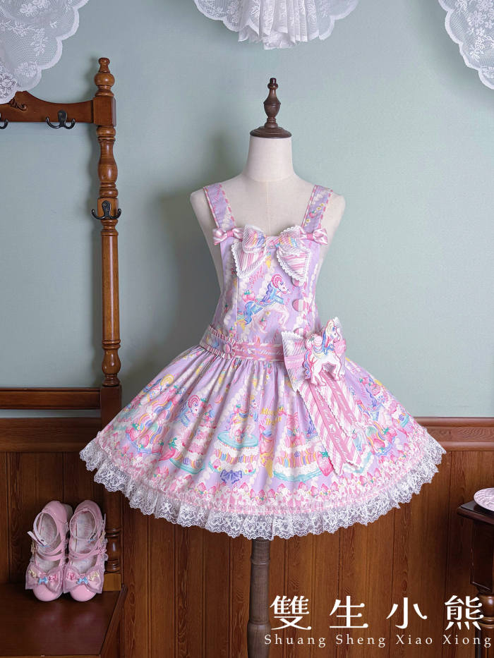 Alice Girl ~Strawberry Macaron~ Sweet Prints Lolita JSK OP and Salopette 4 Colors