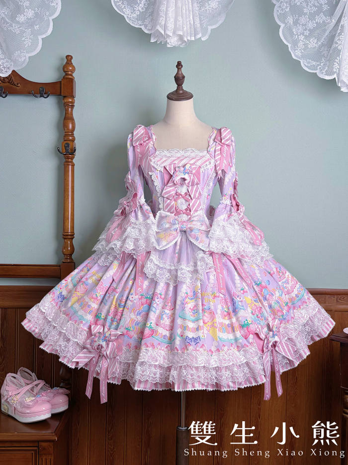 Alice Girl ~Strawberry Macaron~ Sweet Prints Lolita JSK OP and Salopette 4 Colors