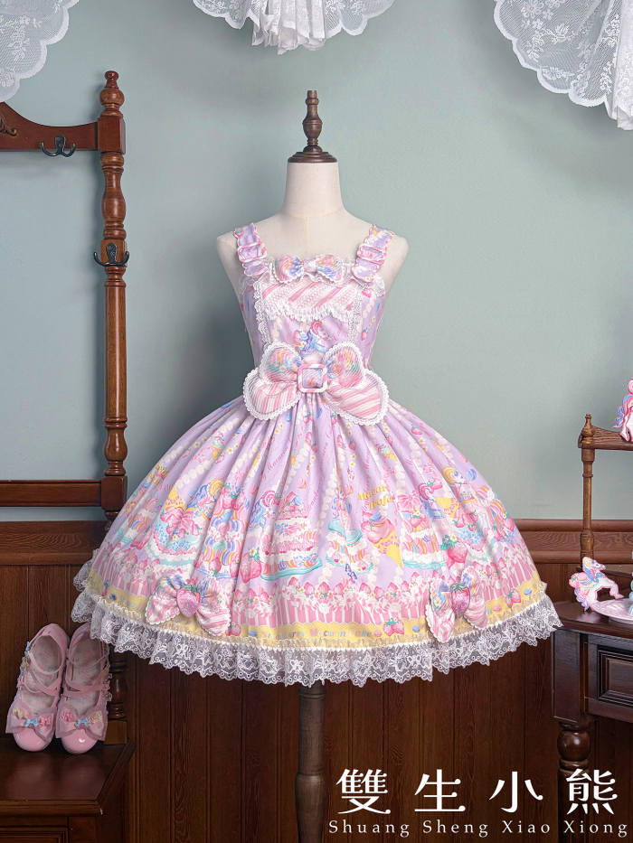 Alice Girl ~Strawberry Macaron~ Sweet Prints Lolita JSK OP and Salopette 4 Colors