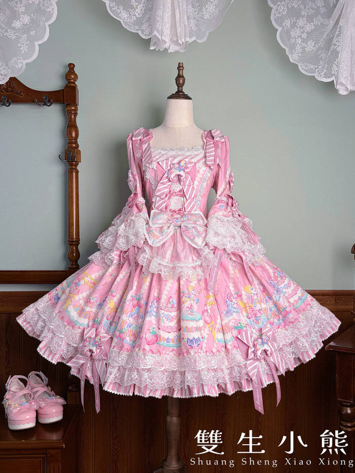Alice Girl ~Strawberry Macaron~ Sweet Prints Lolita JSK OP and Salopette 4 Colors