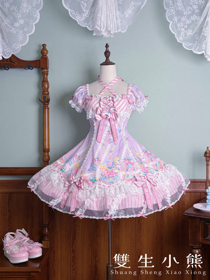 Alice Girl ~Strawberry Macaron~ Sweet Prints Lolita JSK OP and Salopette 4 Colors