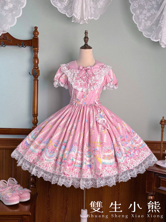 Alice Girl ~Strawberry Macaron~ Sweet Prints Lolita JSK OP and Salopette 4 Colors