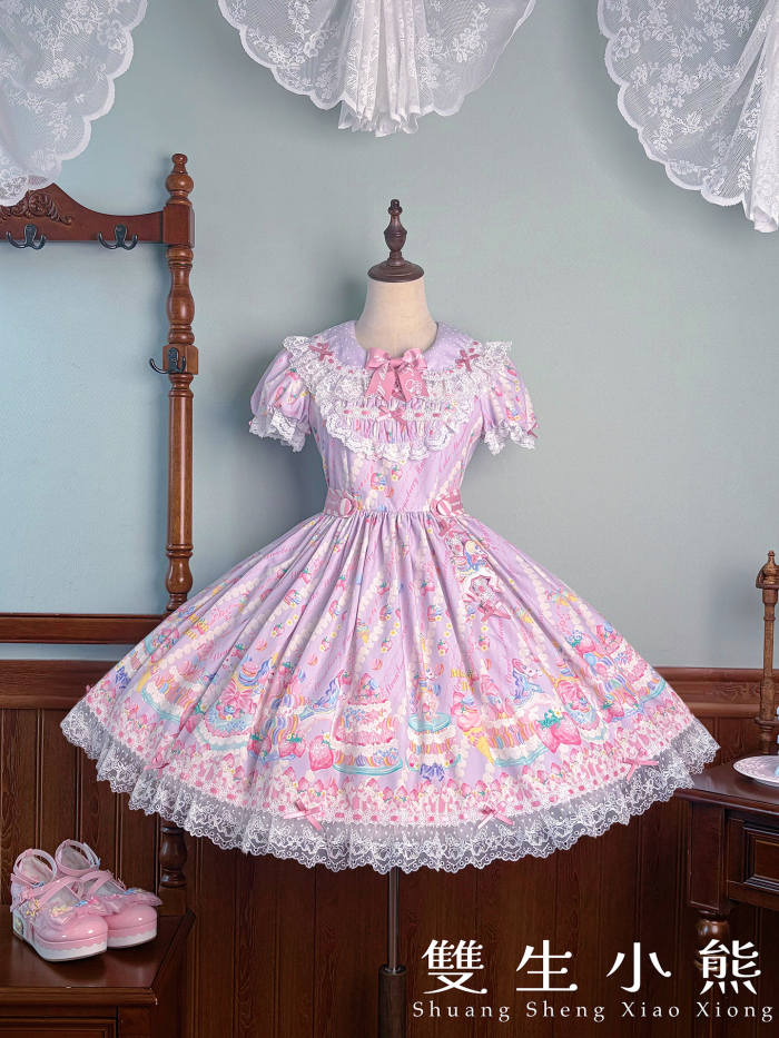 Alice Girl ~Strawberry Macaron~ Sweet Prints Lolita JSK OP and Salopette 4 Colors