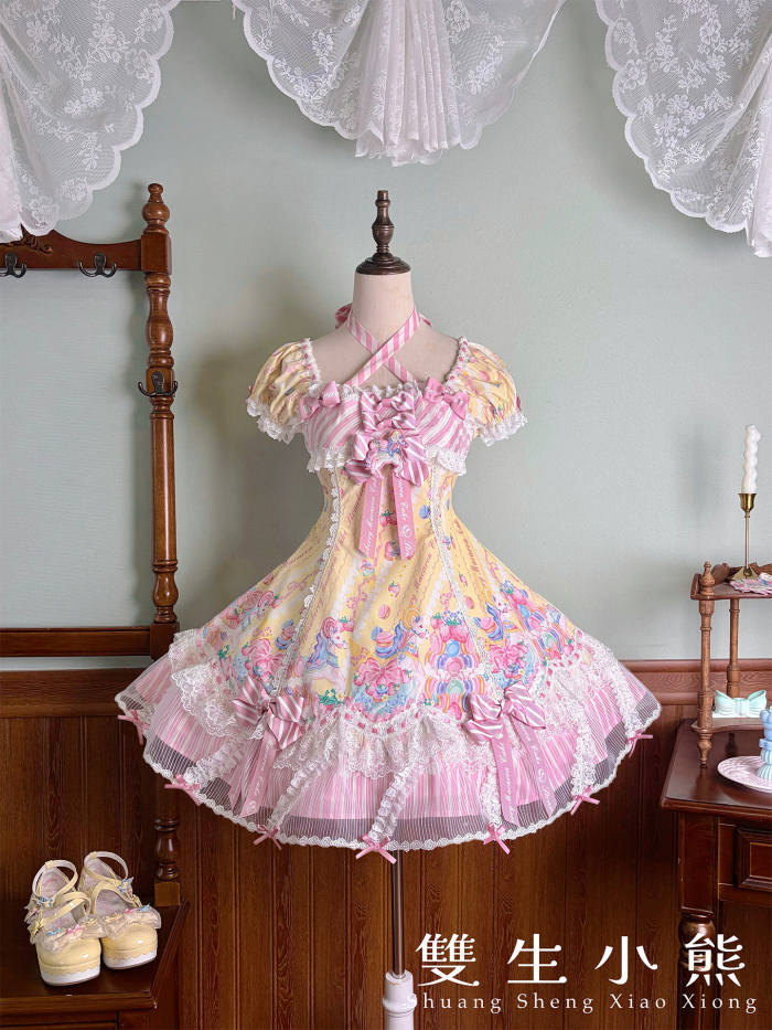 Alice Girl ~Strawberry Macaron~ Sweet Prints Lolita JSK OP and Salopette 4 Colors