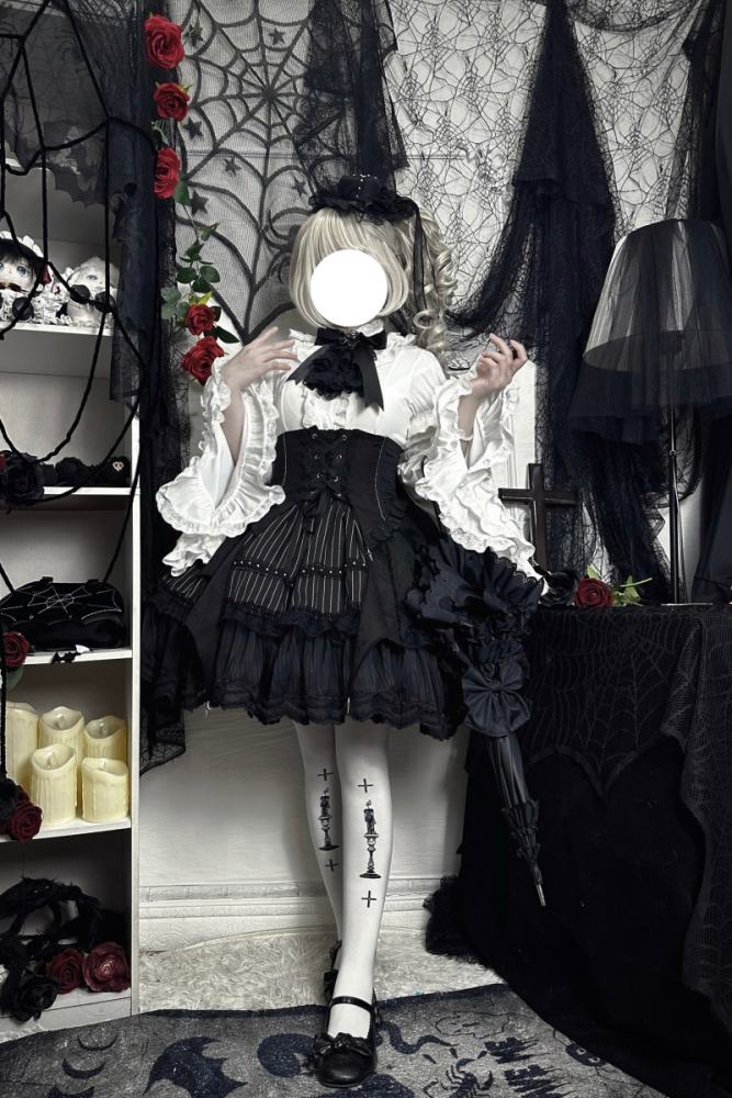 Twilight Song Fishbone Gothic Lolita Girdle Skirt and Blouse