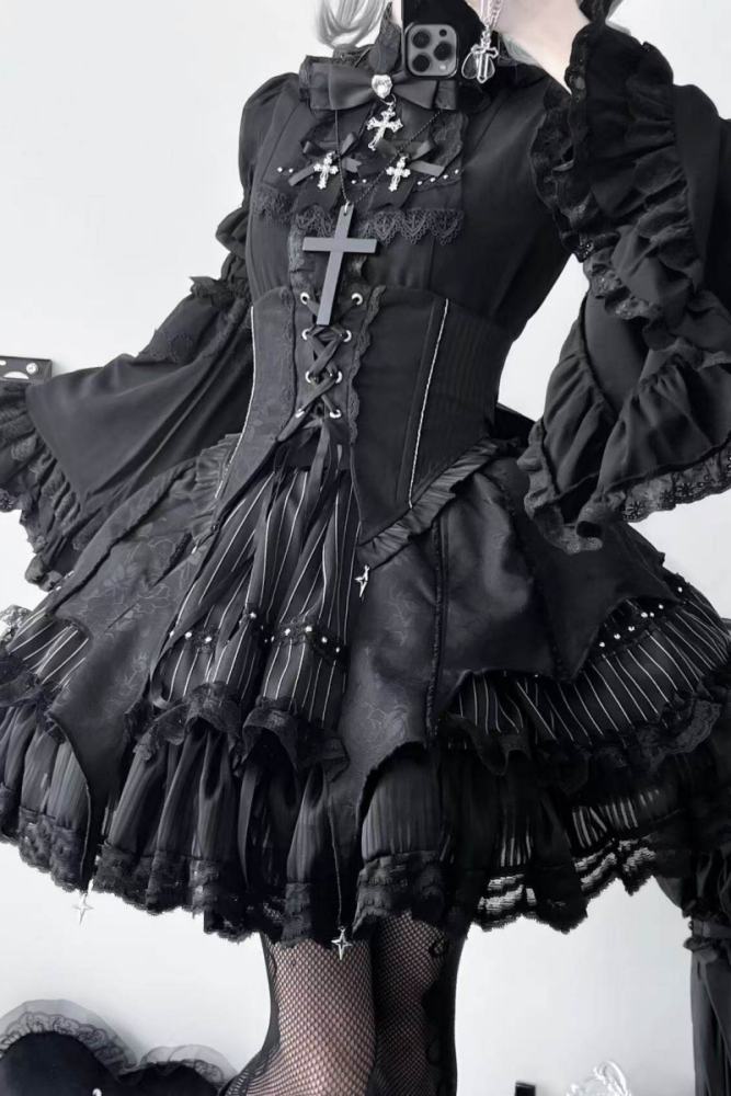 Twilight Song Fishbone Gothic Lolita Girdle Skirt and Blouse