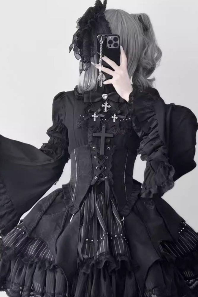 Twilight Song Fishbone Gothic Lolita Girdle Skirt and Blouse