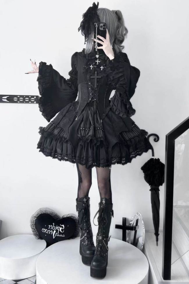 Twilight Song Fishbone Gothic Lolita Girdle Skirt and Blouse