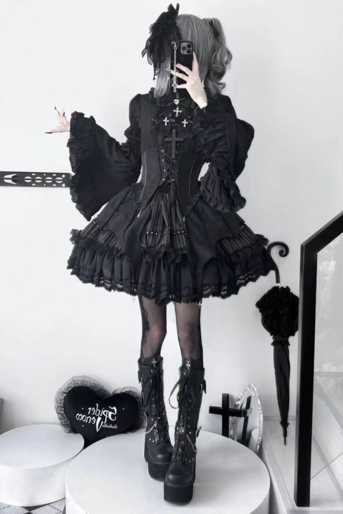 Twilight Song Fishbone Gothic Lolita Girdle Skirt and Blouse