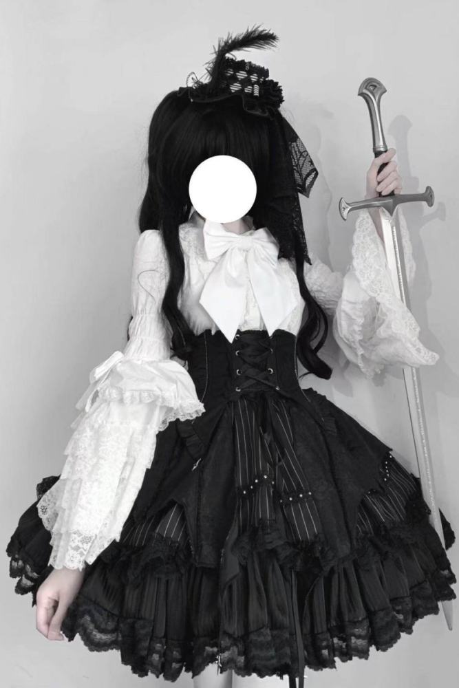 Twilight Song Fishbone Gothic Lolita Girdle Skirt and Blouse