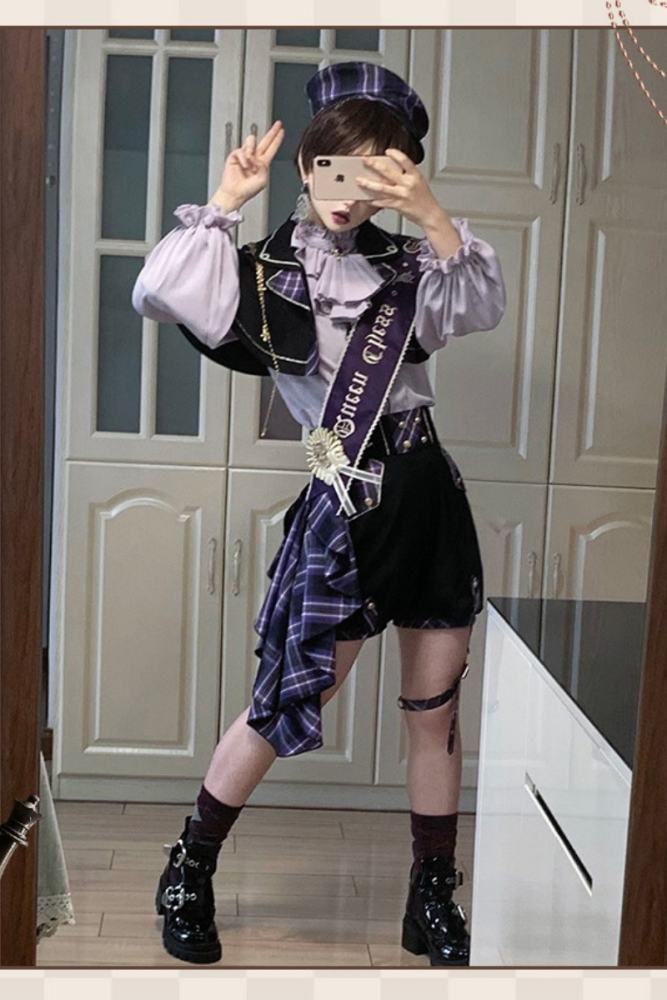Queen's Game Ouji Lolita Blouse, Cape, Short Pants Pink Yellow Blue