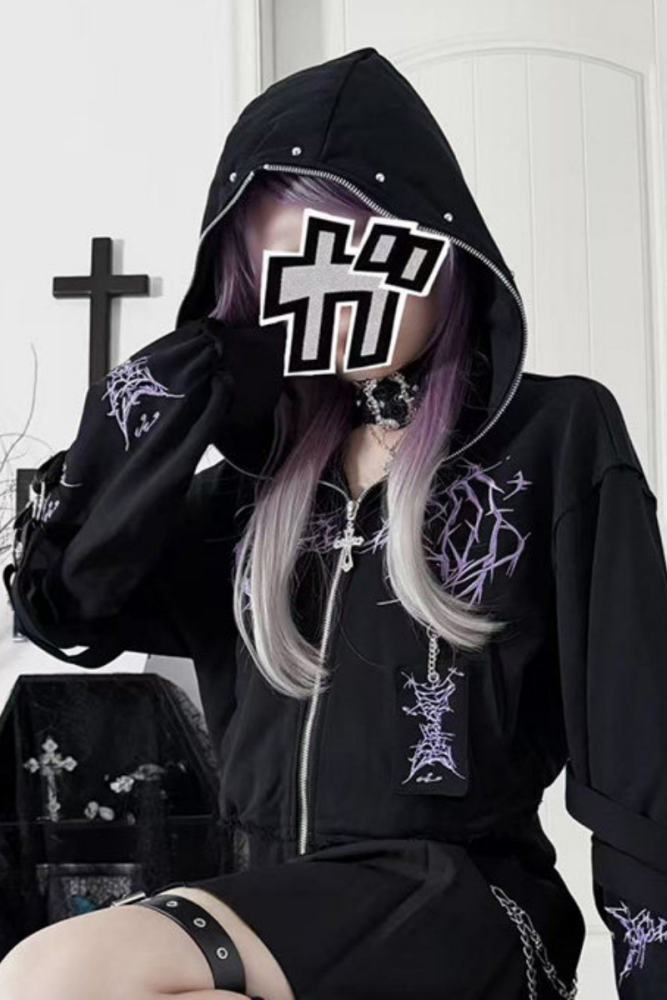 Tricuspid C Embroidered Jirai Kei Cotton Hooded Short Coat