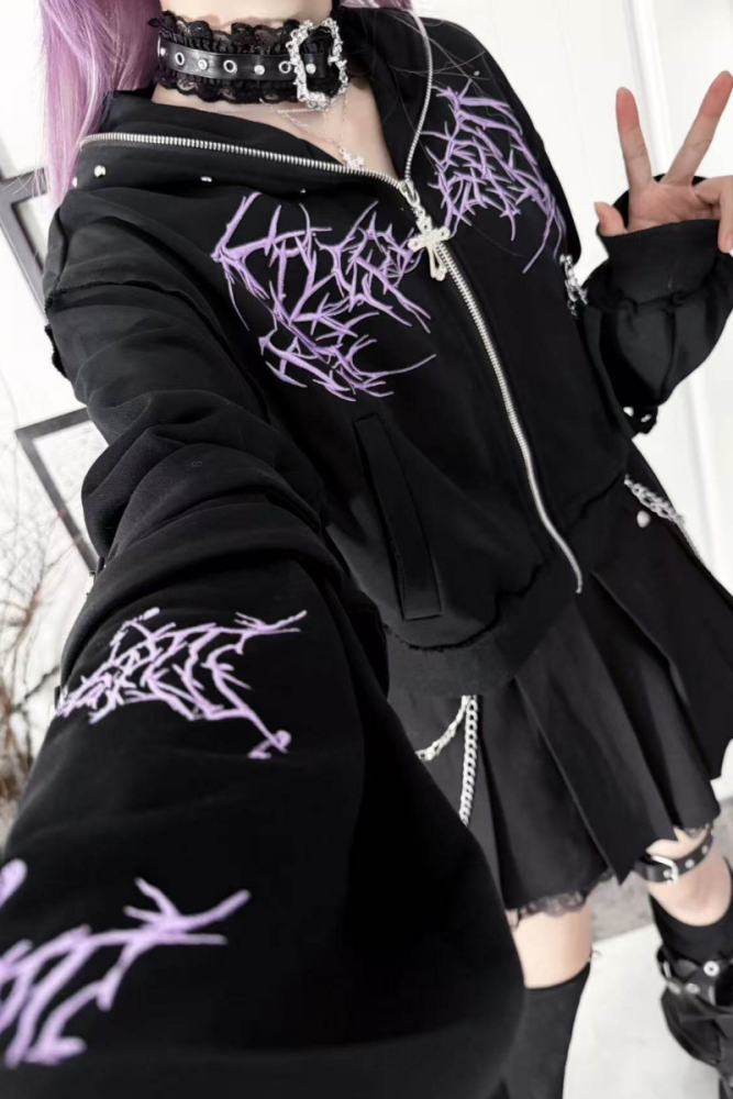 Tricuspid C Embroidered Jirai Kei Cotton Hooded Short Coat