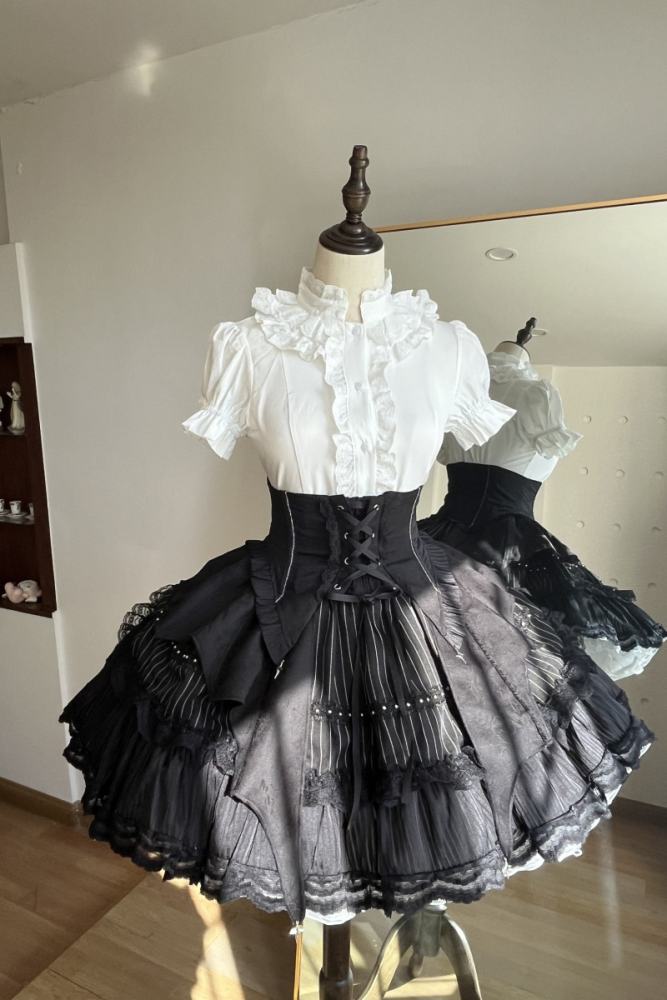 Twilight Song Fishbone Gothic Lolita Girdle Skirt and Blouse