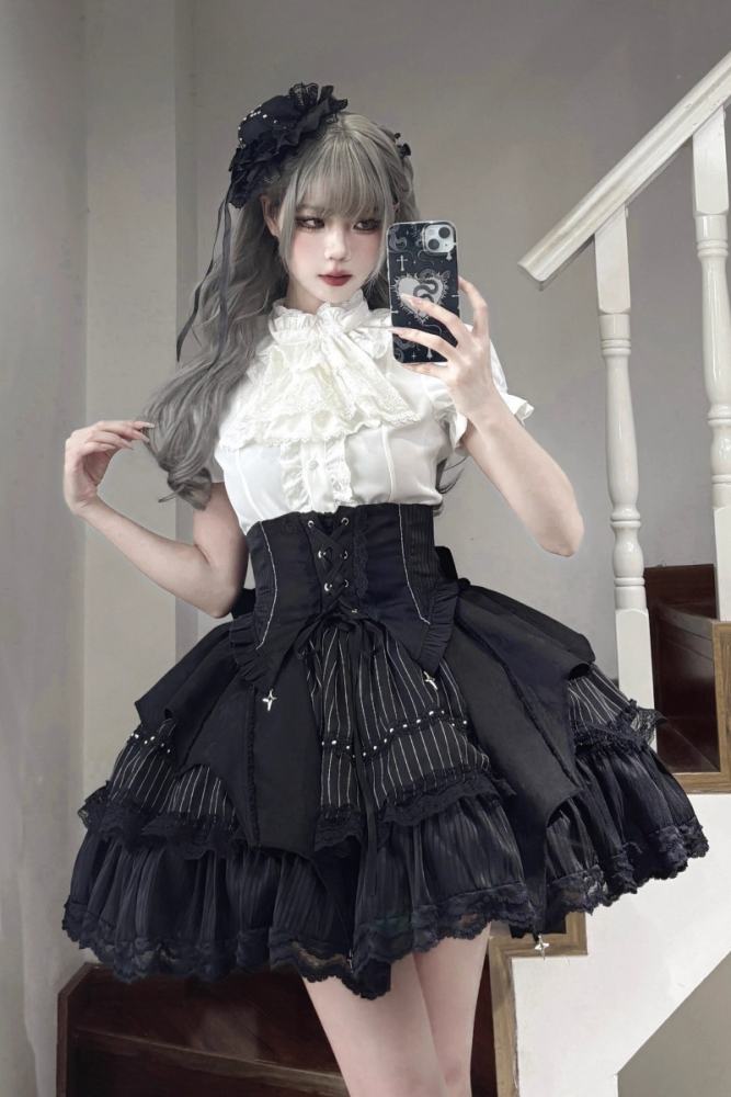 Twilight Song Fishbone Gothic Lolita Girdle Skirt and Blouse