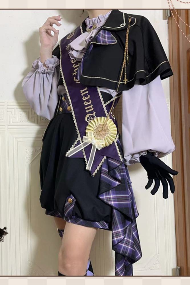 Queen's Game Ouji Lolita Blouse, Cape, Short Pants Pink Yellow Blue