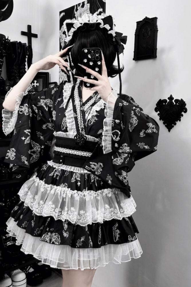 Ginga U ~Sewing Puppet~ Japanese Yukata Jirai Kei Top and Skirt