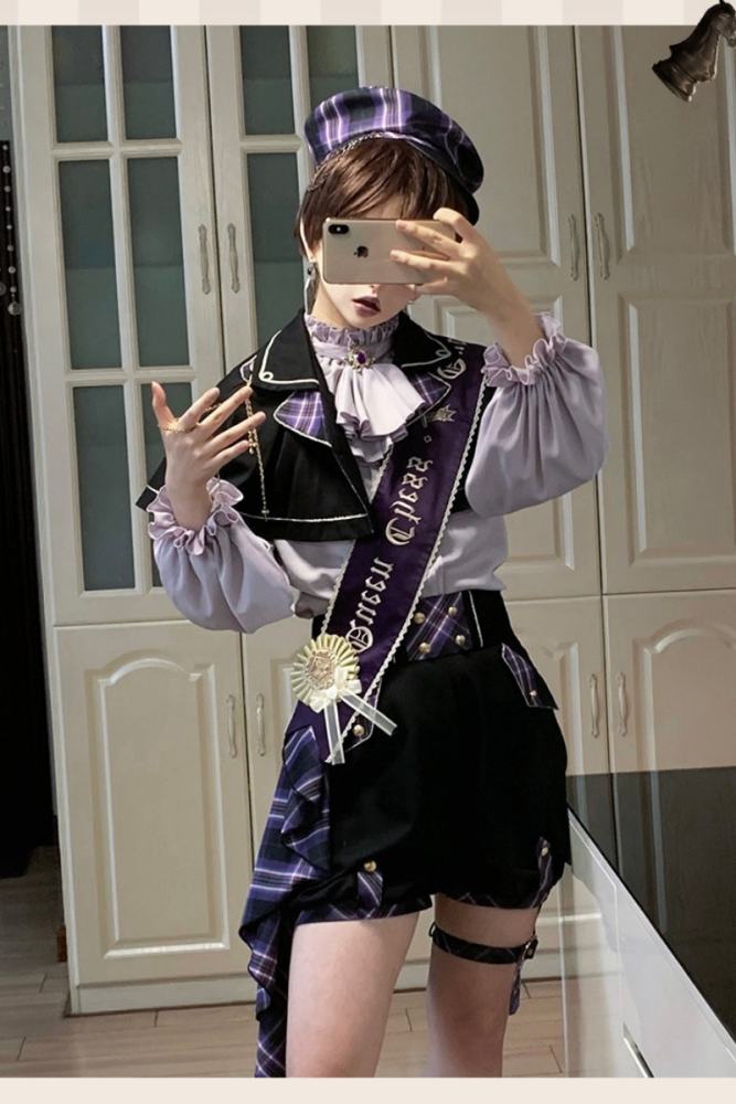 Queen's Game Ouji Lolita Blouse, Cape, Short Pants Pink Yellow Blue